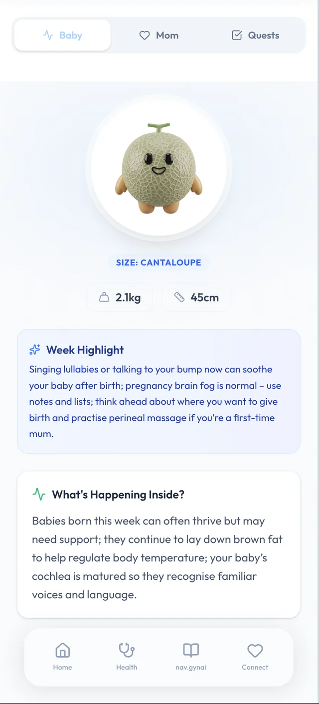 Baby Development milestone tracking screen in Dad's Journey