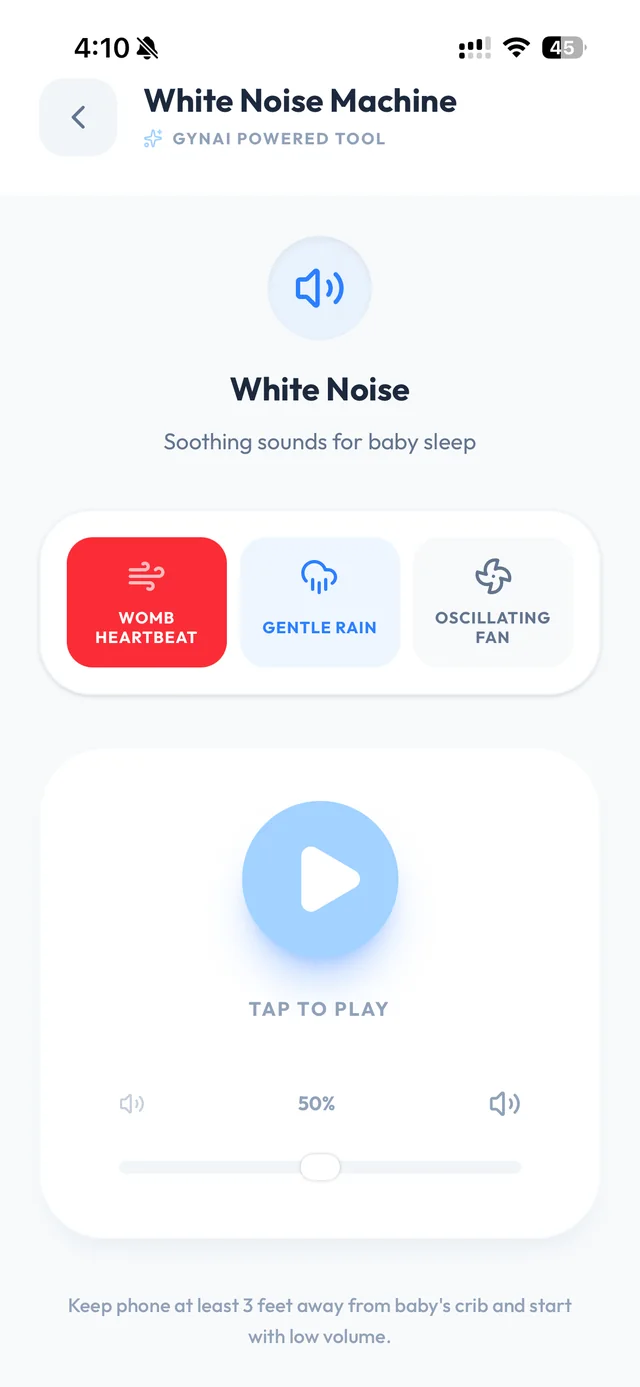Sleep Sanctuary white noise player screen in Dad's Journey