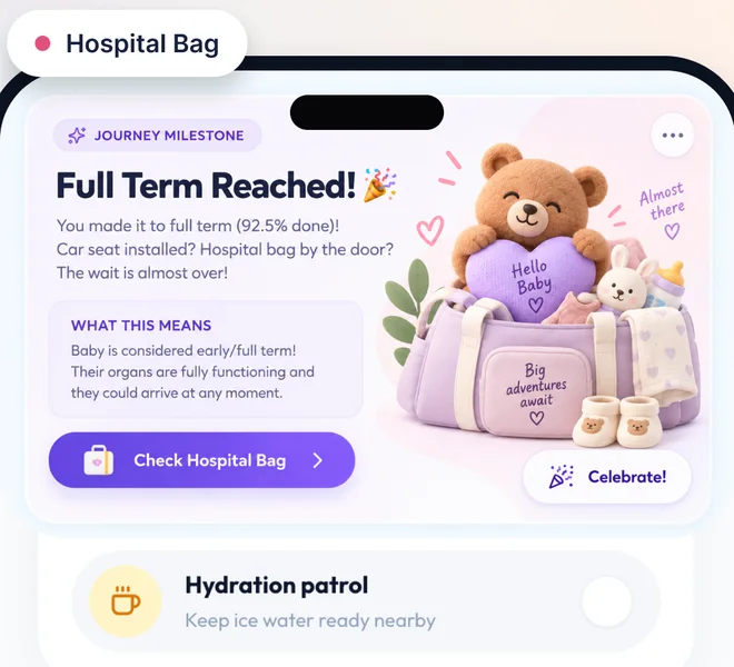 Full term reached, with the hospital bag checklist
