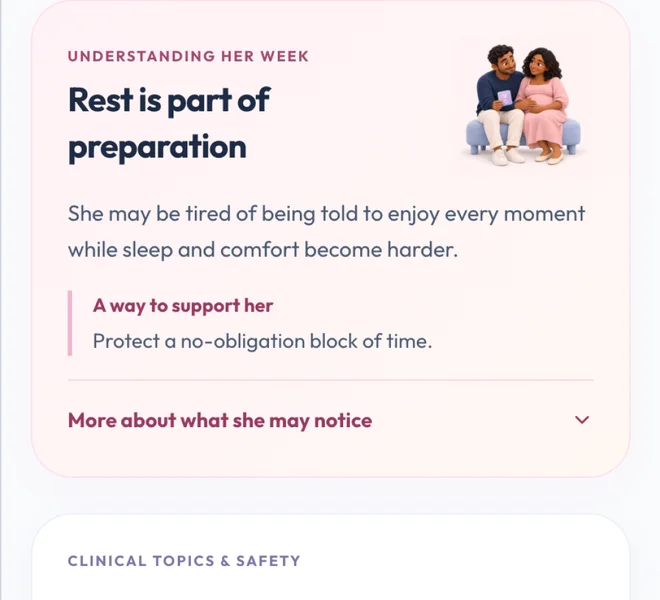 Partner support: Rest is part of preparation, with a way to support her